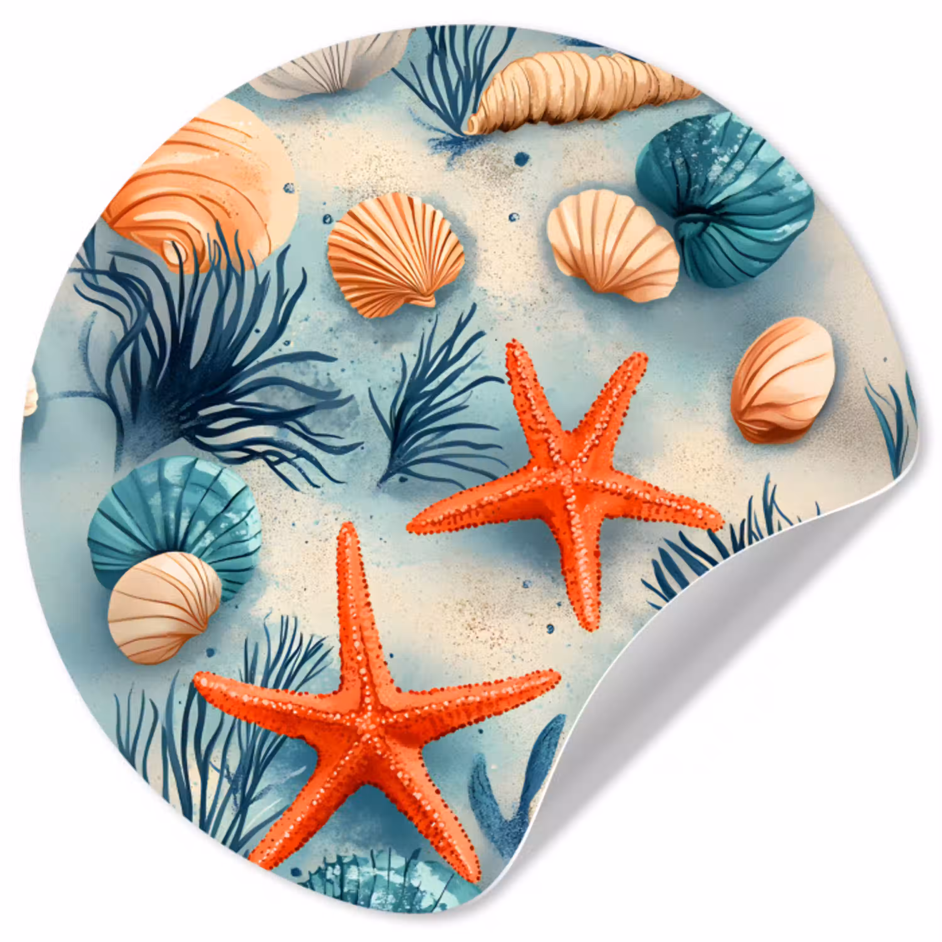 Zeesterren - Schelpen - Illustratie - Zand Wandcirkel behangsticker klein -3d
