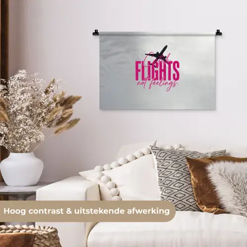 Catch flights not feelings - Vliegtuig - Roze Wandkleed katoen klein -sfeer1