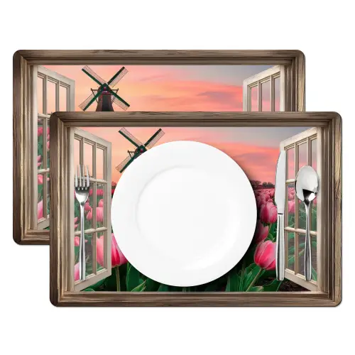 Doorkijk - Tulpen - Bloemen - Molen - Raam Placemat vinyl groot -zzsfeer2_Kitchenyeah-website