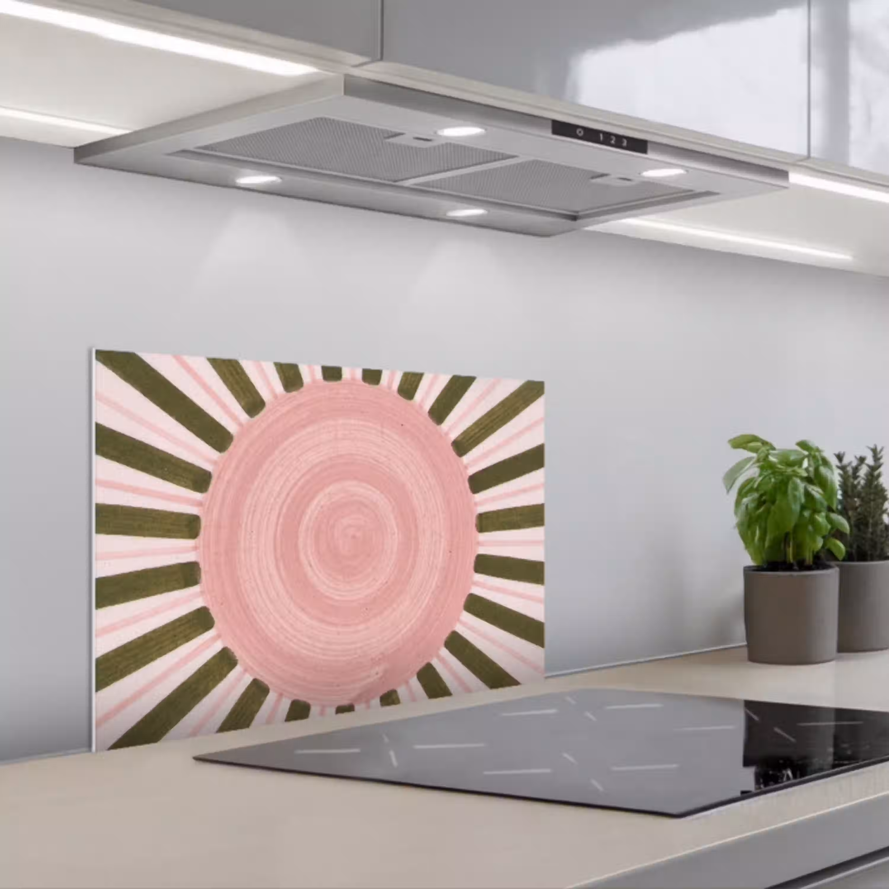Patroon - Cirkel - Stralen - Abstract - Roze keuken achterwand spatscherm klein -3d_schuin
