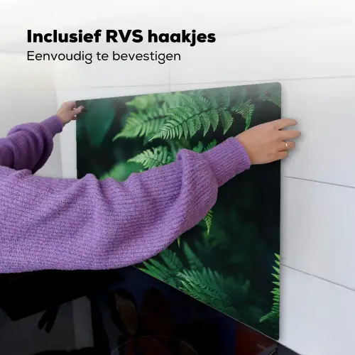 Varenblad - Groen - Structuur - Wazig Inductie beschemer met haakjes middel -ky-ophangen-nl