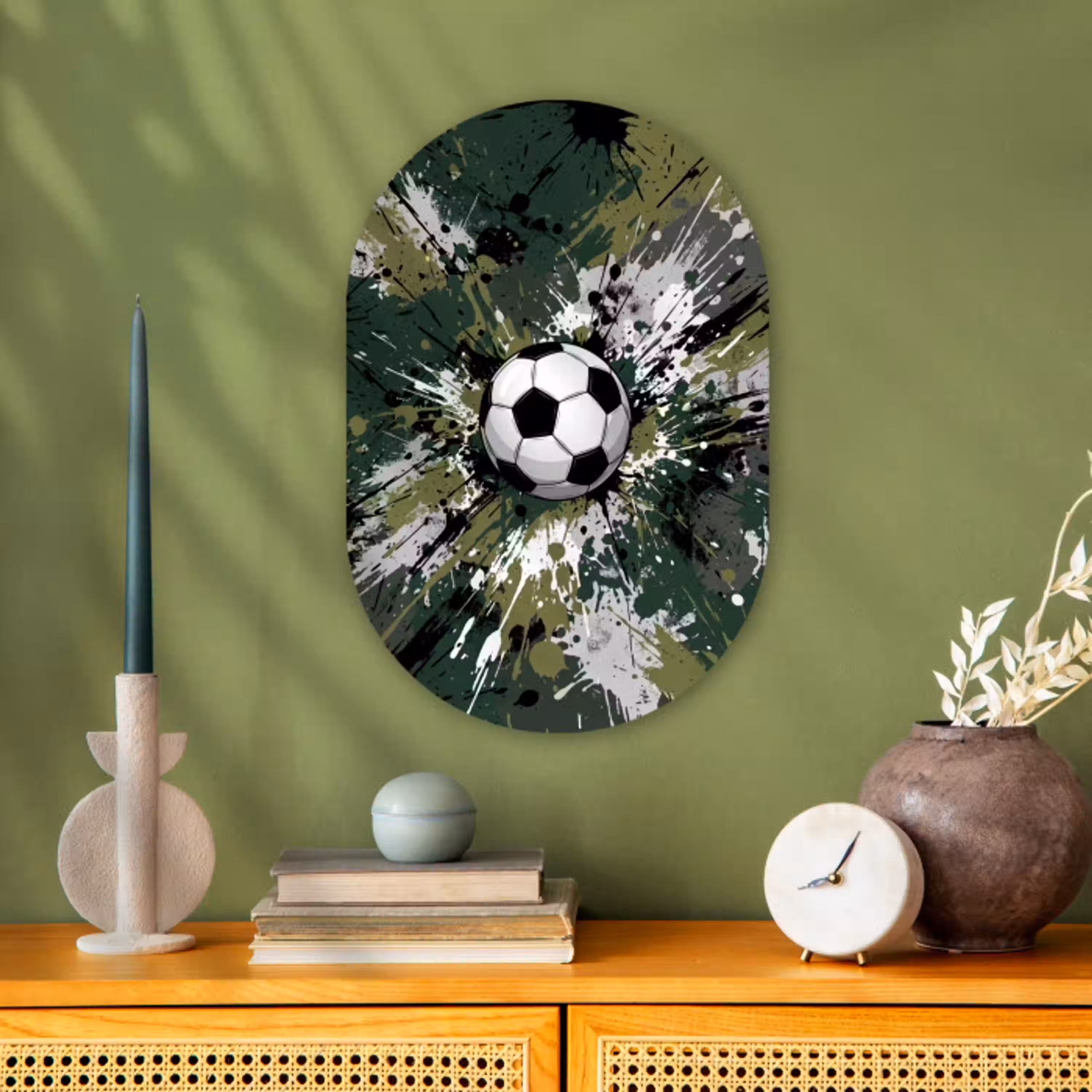 Voetbal - Verf - Spetters - Groen Wandcirkel Ovaal Forex klein -sfeer2
