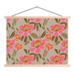 Pioenrozen - Patroon - Roze textielposter latten blank klein 122 -3d