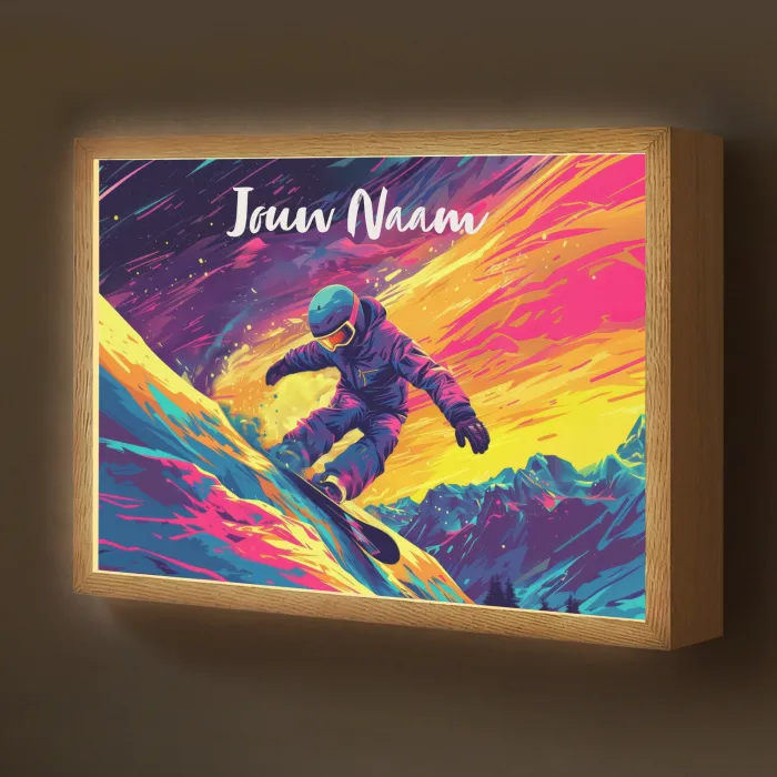 Snowboarden - Sneeuw - Kleurrijk Light Box met batterij (Wandlamp kind) middel -z3d_website
