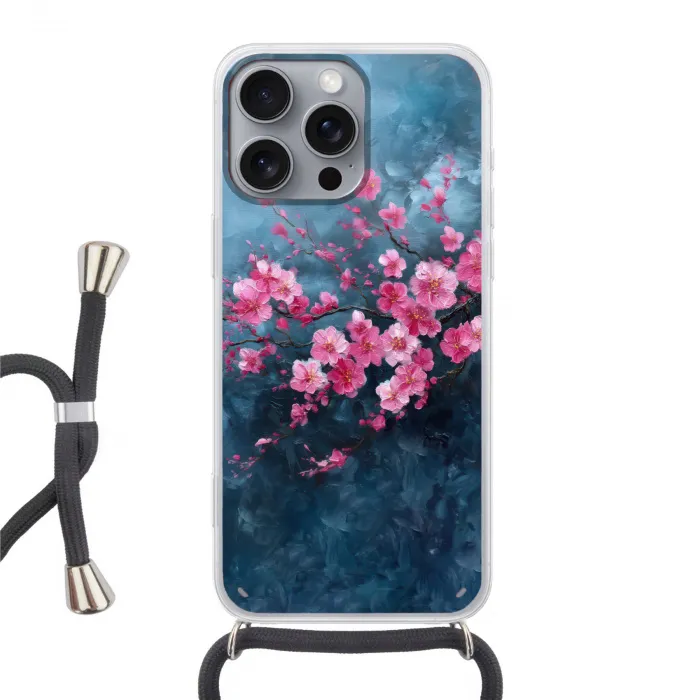 Bloem - Bloesems - Roze - Abstract Hoesje iPhone 16 Pro Max met koord klein -3d
