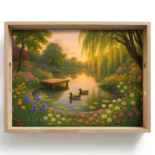 Eenden - Vijver - Bloemen Dienblad Rechthoek middel -z3d_shopping
