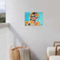 Bloemen - Vrouw - Zonnebril - Blauw tuinposter los doek klein -sfeer8