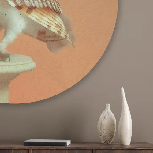 Kerkuil - Koksmuts - Oranje - Vogel Akoestische PET Vilt - Rond klein -sfeer5_closeup