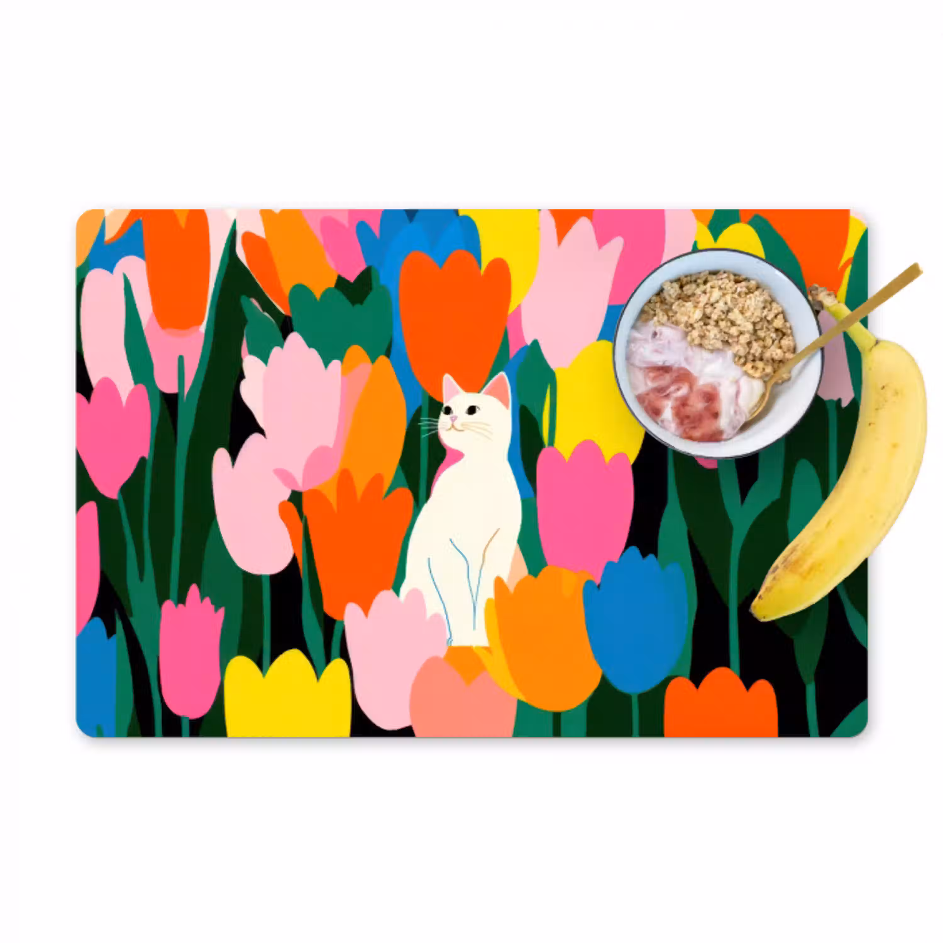 Tulpen - Kat - Kleurrijk Placemat vinyl groot -zzzproduct_Kitchenyeah-website