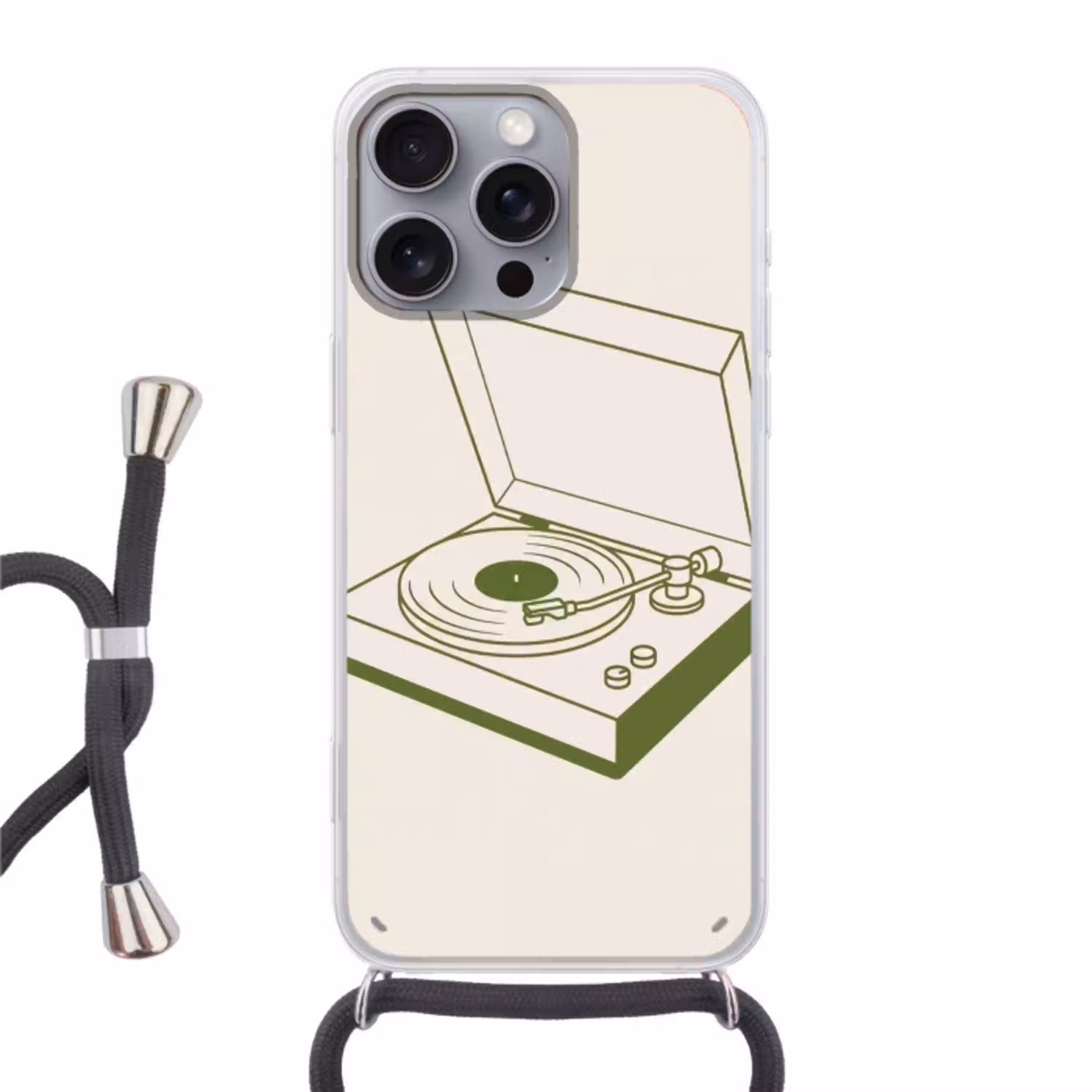 Platenspeler - Vinyl - Muziek - Minimalistisch - Groen Hoesje iPhone 16 Pro Max met koord klein -3d