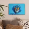 Vrouw - Bloem - Blauw - Modern - Bril - Portret canvas 2cm klein -sfeer1