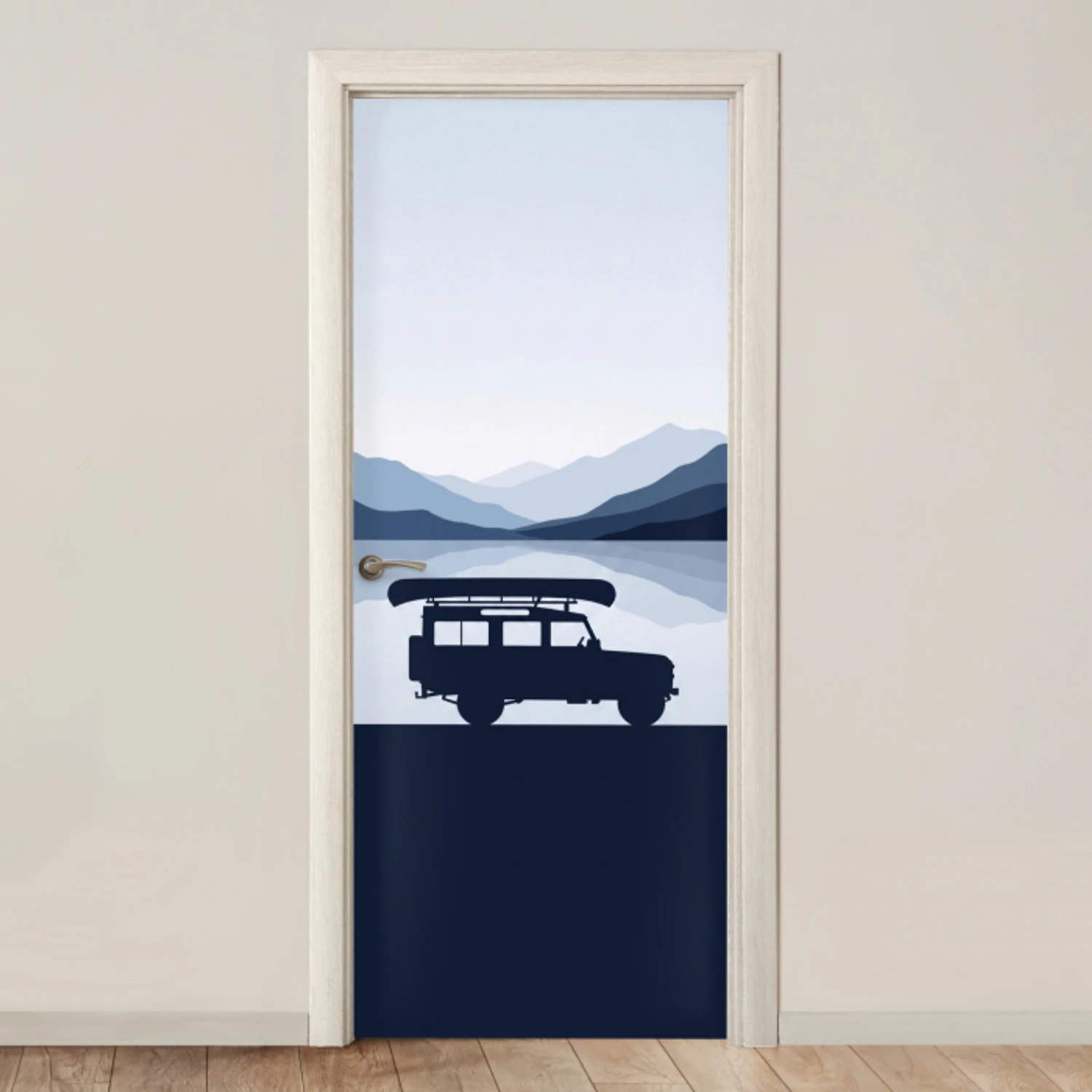 Auto - Meer - Bergen - Blauw deurposter klein -3d_beige