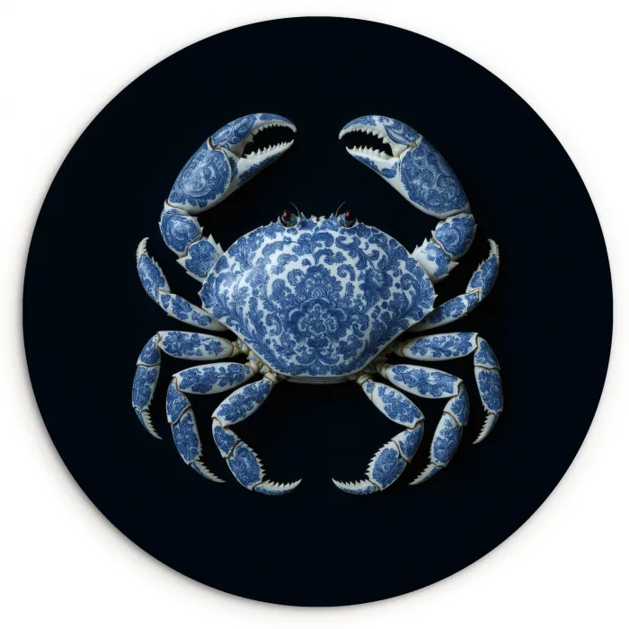 Krab - Delfts blauw - Dieren Wandcirkel plexiglas klein -3d
