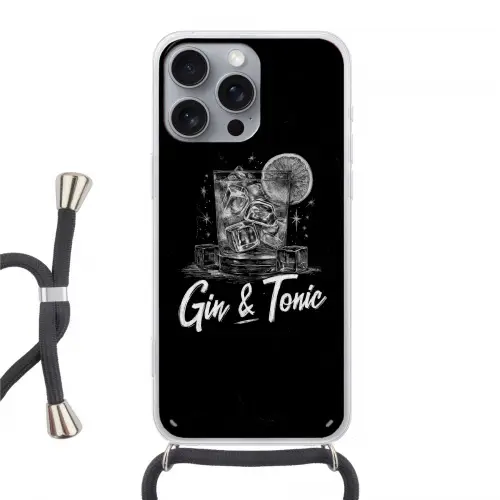 Gin en tonic - Glas - Limoen - Ijsblokjes Hoesje iPhone 16 Pro Max met koord klein -3d
