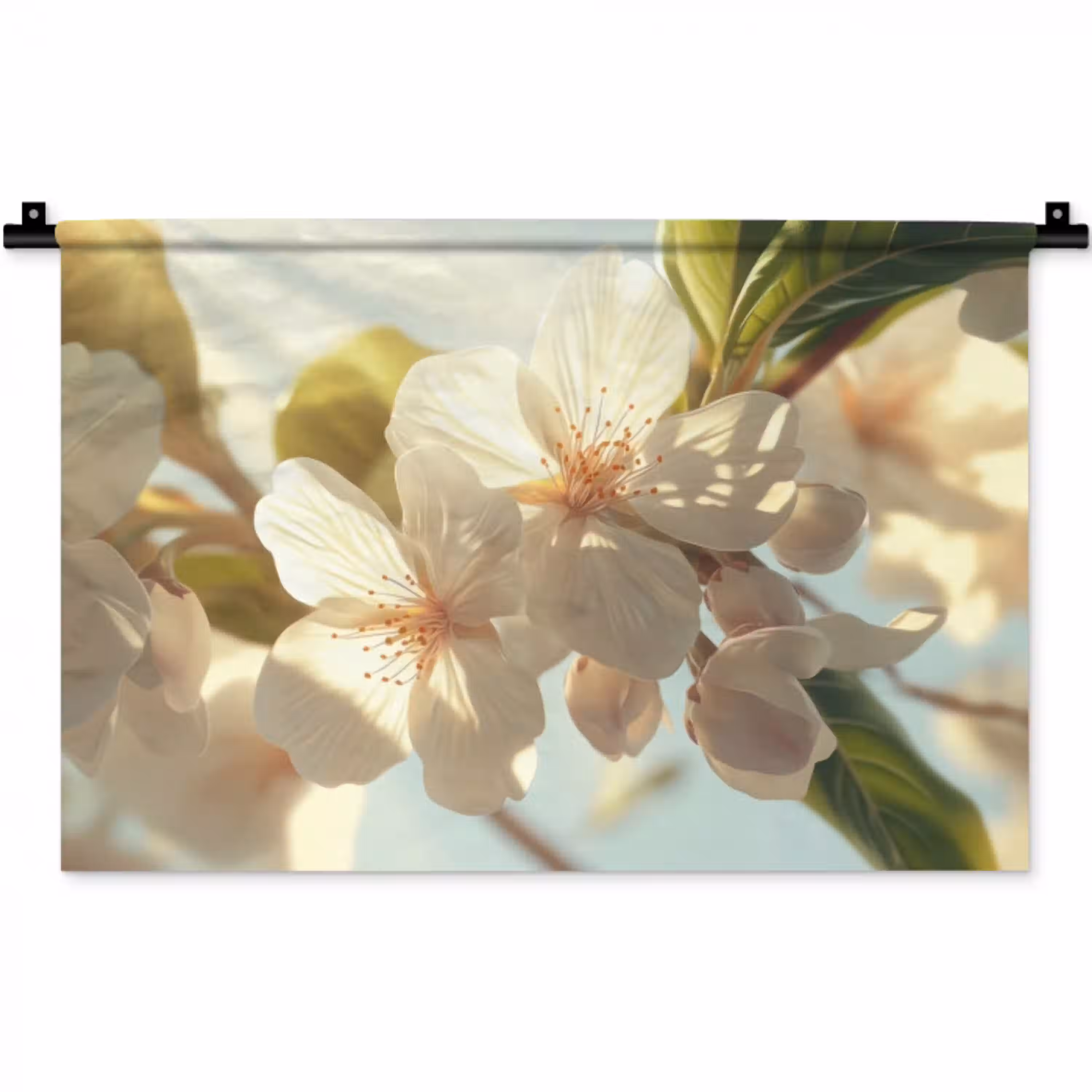 Bloesems - Wit - Zonnestralen -  Bloemblaadjes Wandkleed katoen klein -zz3d