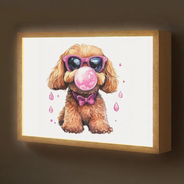 Hond - Roze - Kauwgom Light Box met batterij (Wandlamp kind) middel -z3d_website