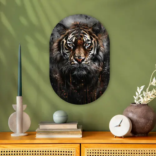Tijger - Dieren - Portret - Luxe - Zwart Wandcirkel Ovaal Forex klein -sfeer2
