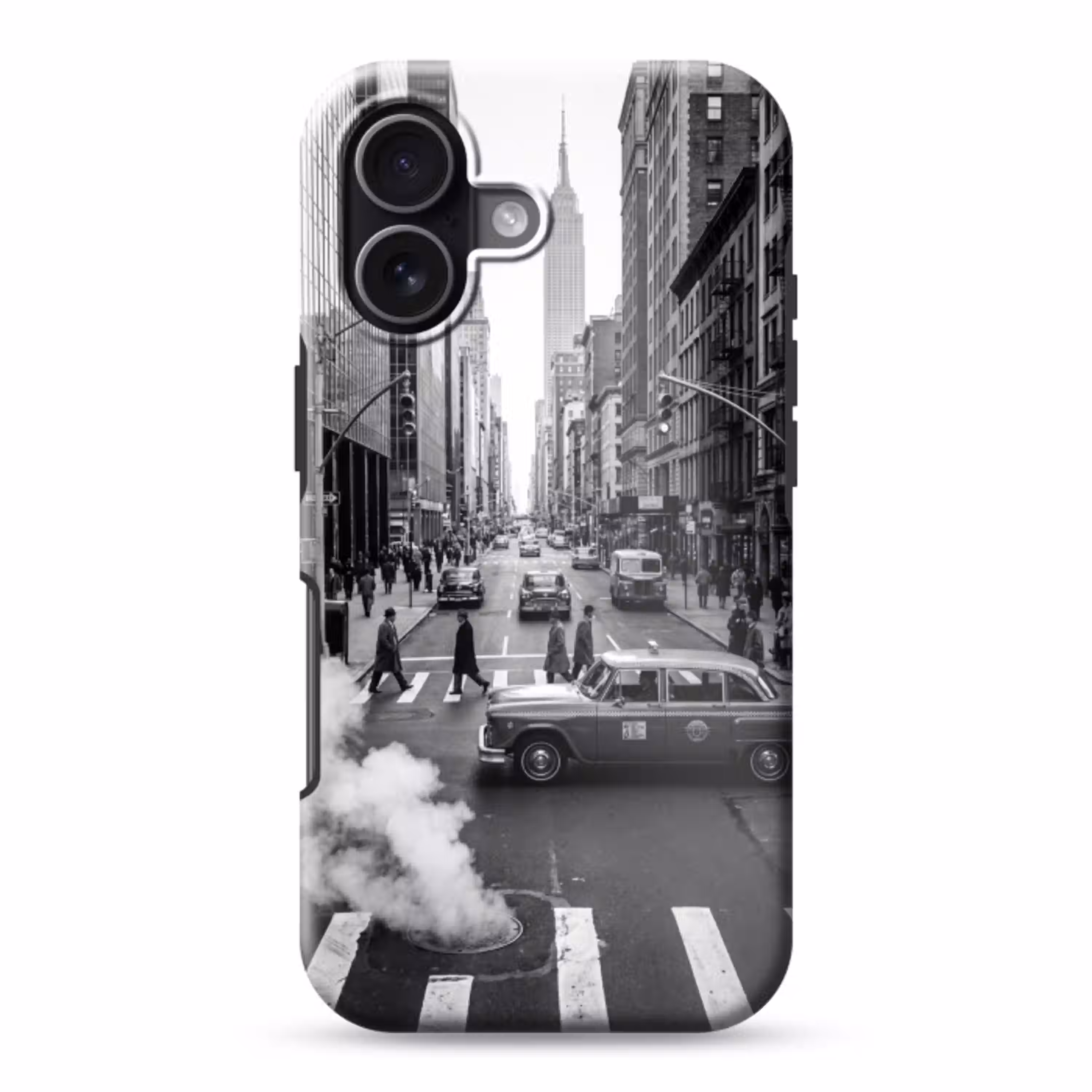 Stad - Straat - Gebouwen - Verkeer - Zwart-wit Toughcase MagSafe Apple iPhone 17 klein -3d