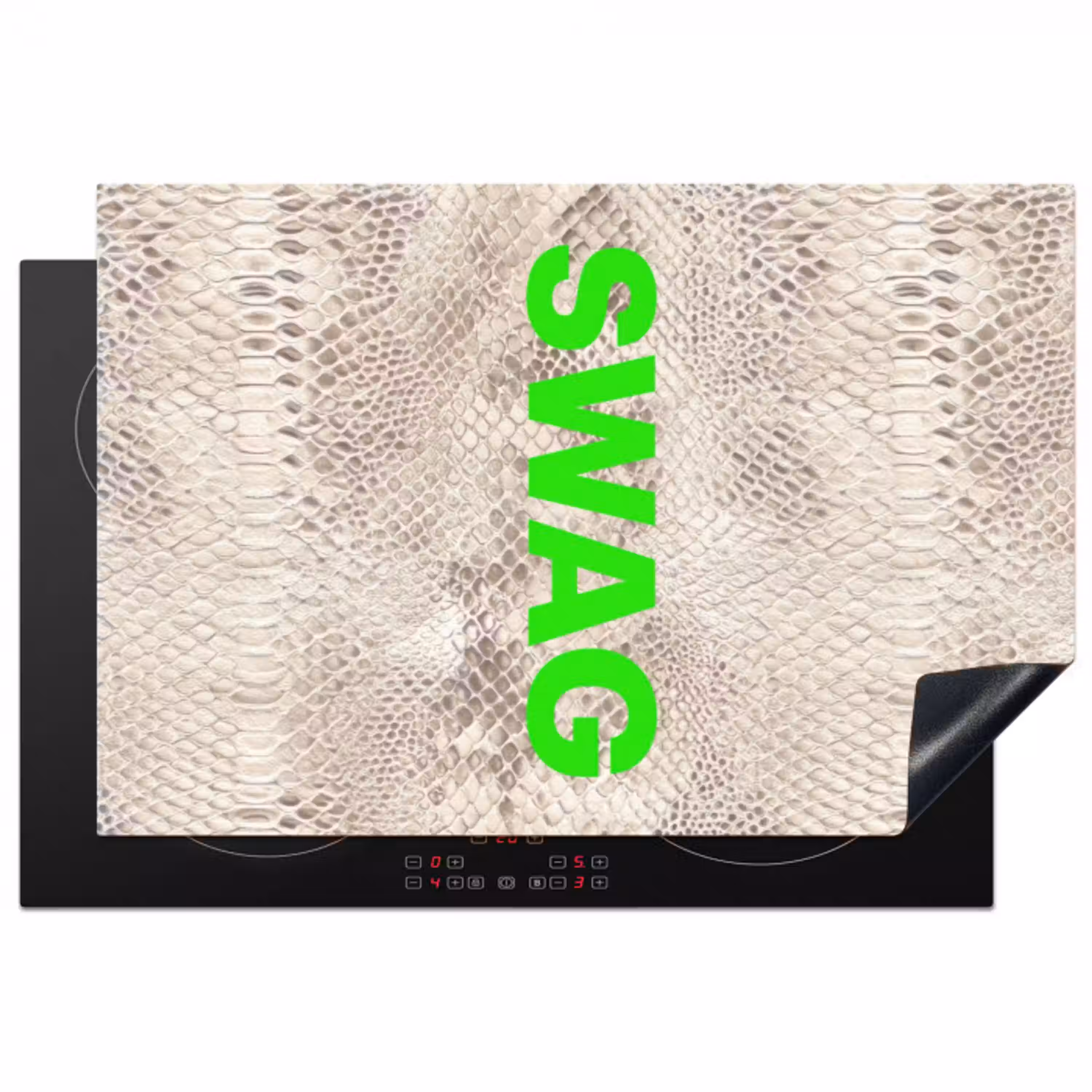 Slangenprint - SWAG - Neon - Groen Inductie beschermer vinyl 3mm klein -3d