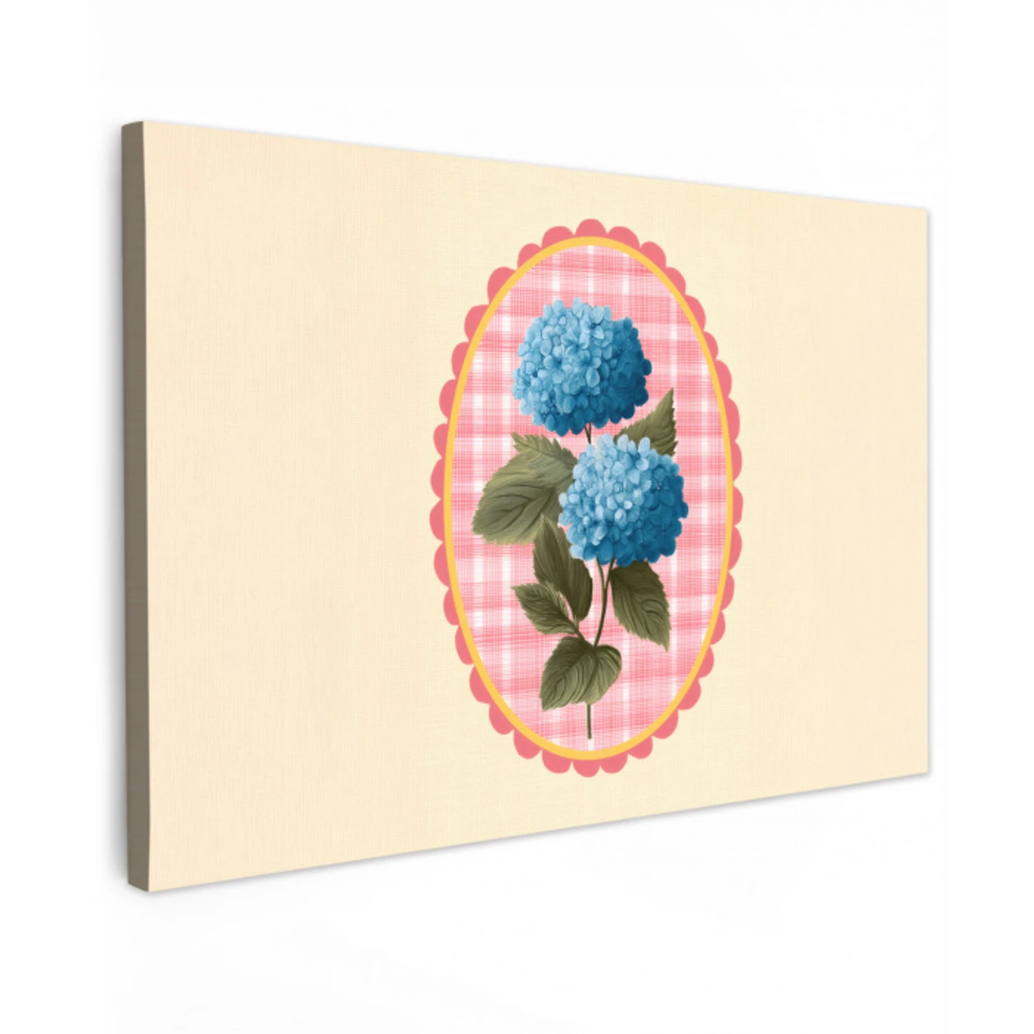 Bloemen - Blauw - Lijst - Bladeren Tuinposter op houten frame 2 cm dik klein -3d