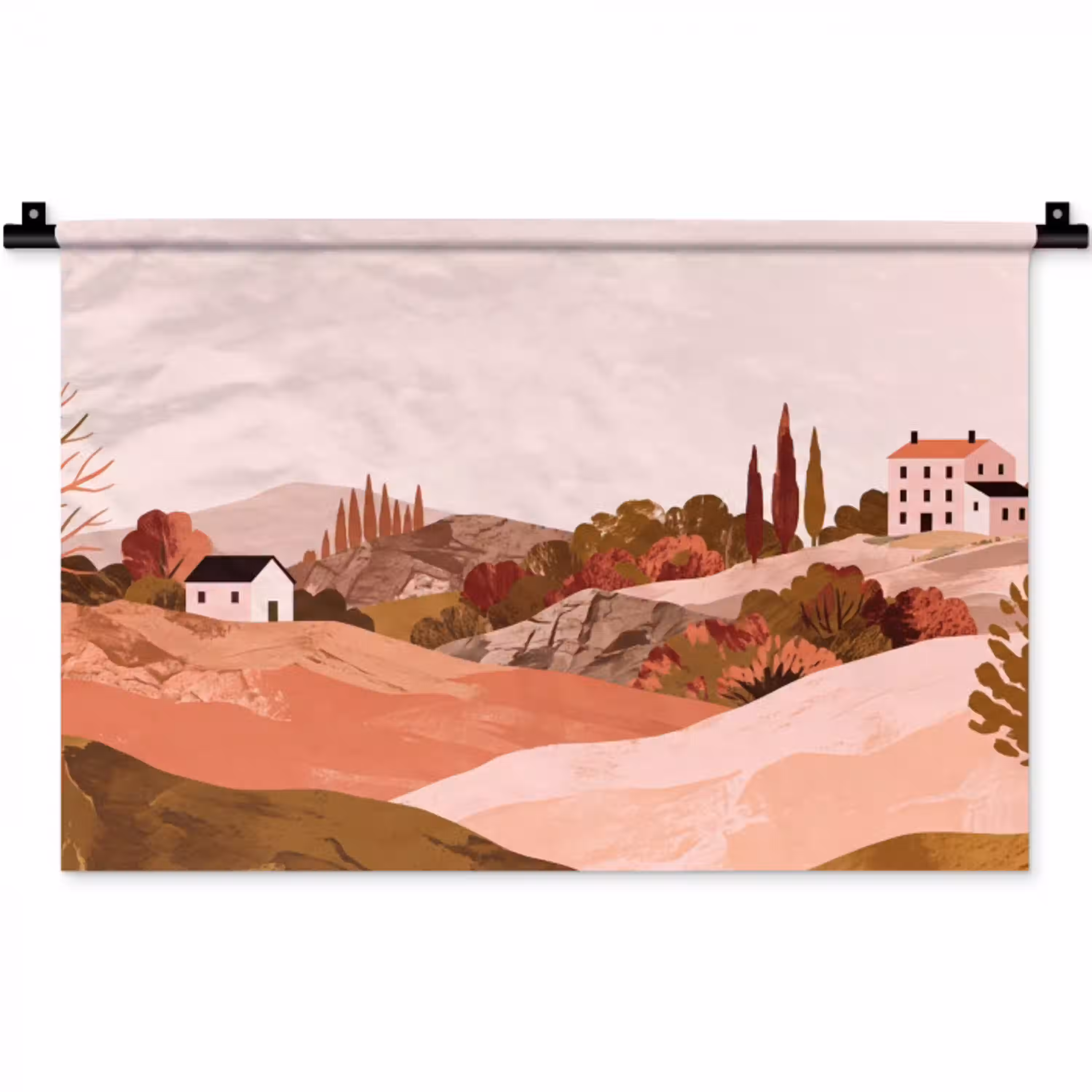 Heuvellandschap - Grafisch - Terracotta Wandkleed katoen klein -zz3d