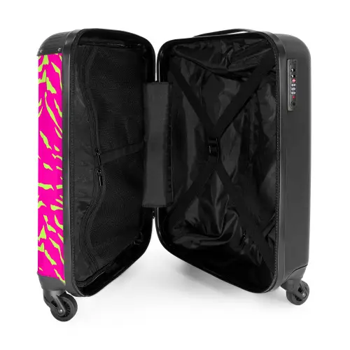Felroze tijgerprint met limoengroene strepen NBS - Handbagage koffer - Volwassenen Unisex middel -binnenkant