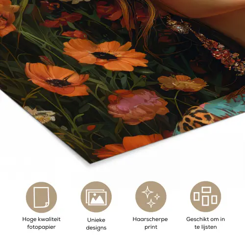 Vrouwen - Bloemen - Modern - Bril - Abstract poster papier klein -closeup_NL
