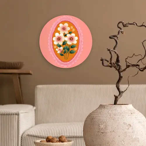Illustratie - Bloemen - Rand - Roze Wandcirkel plexiglas klein -sfeer1