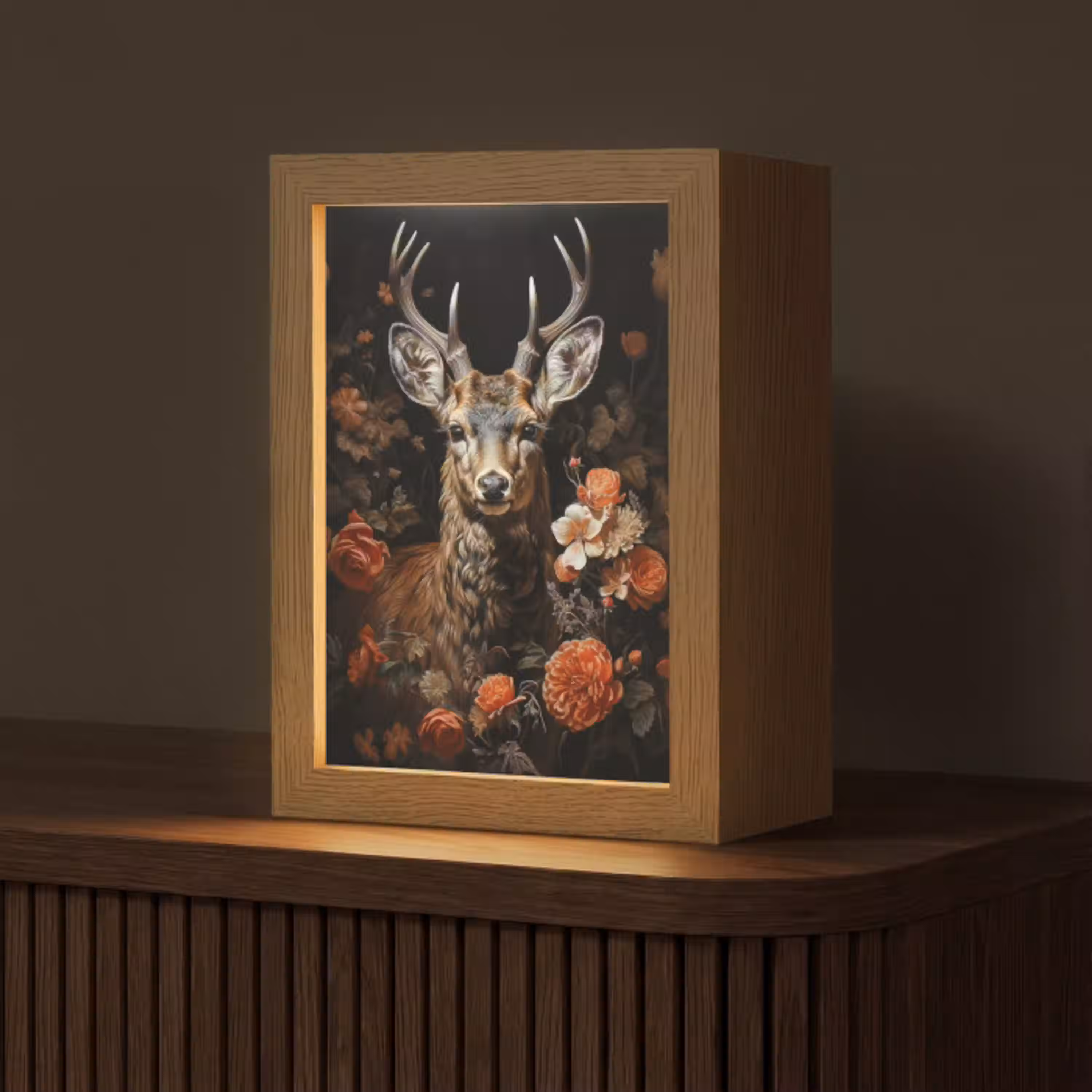 Hert - Dier - Bloemen - Natuur - Botanisch Light Box met kabel (Tafellamp) klein -z3d_website