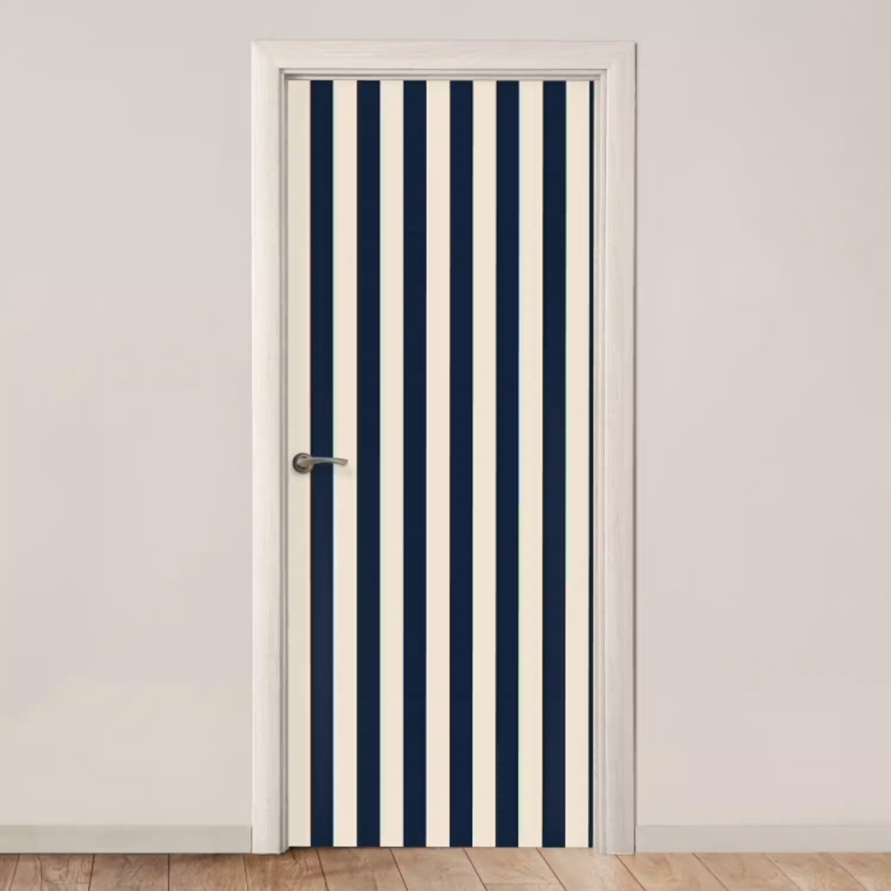 Verticale strepen - Blauw - Crème deurposter klein 289 -3d_beige