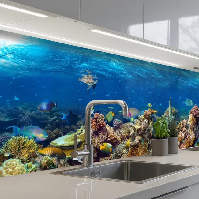 Kitchen splashback - Underwater landscape - Fish - Turtle - Blue