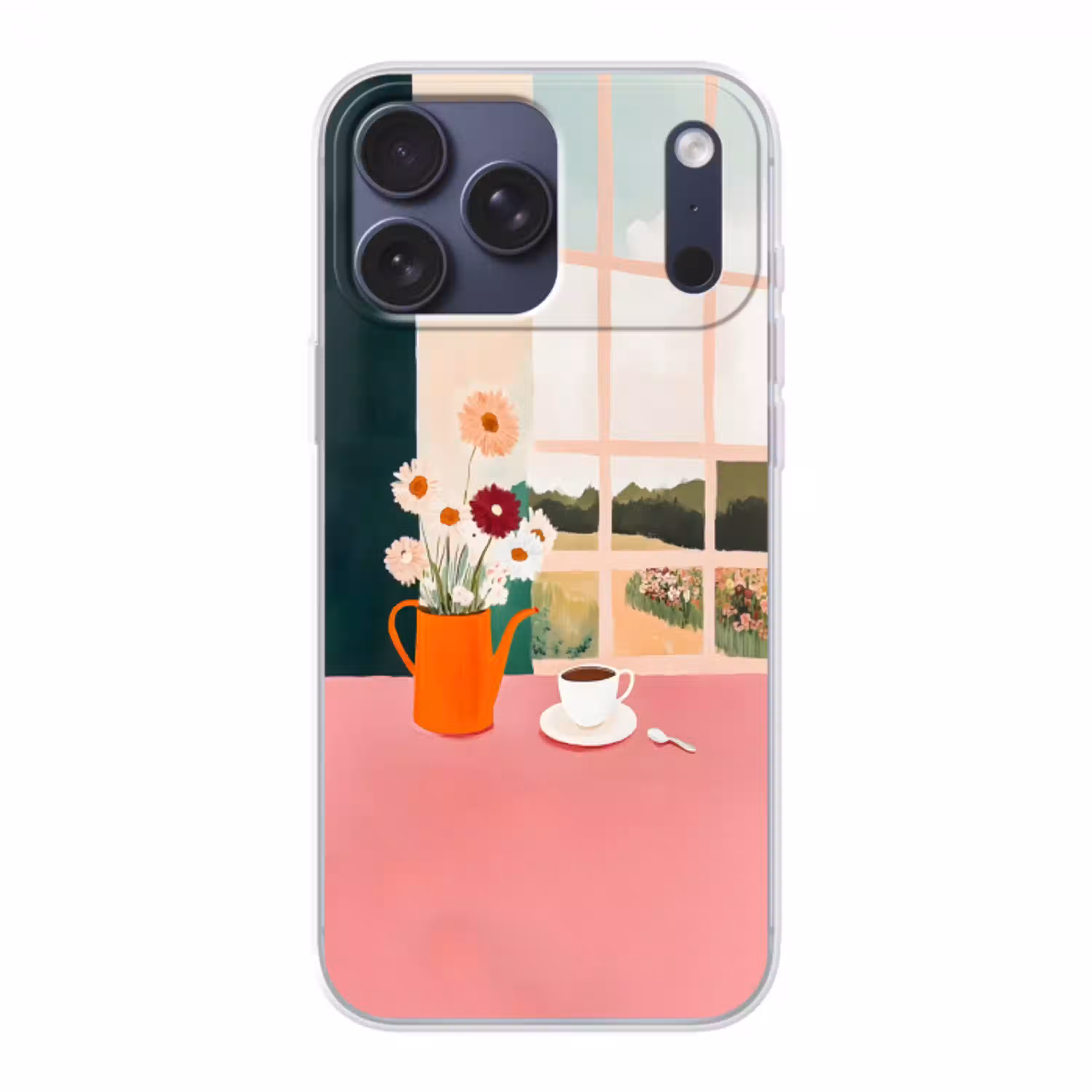 Bloemen - Koffie - Raam Telefoonhoesje iPhone 17 Pro Max klein -3d