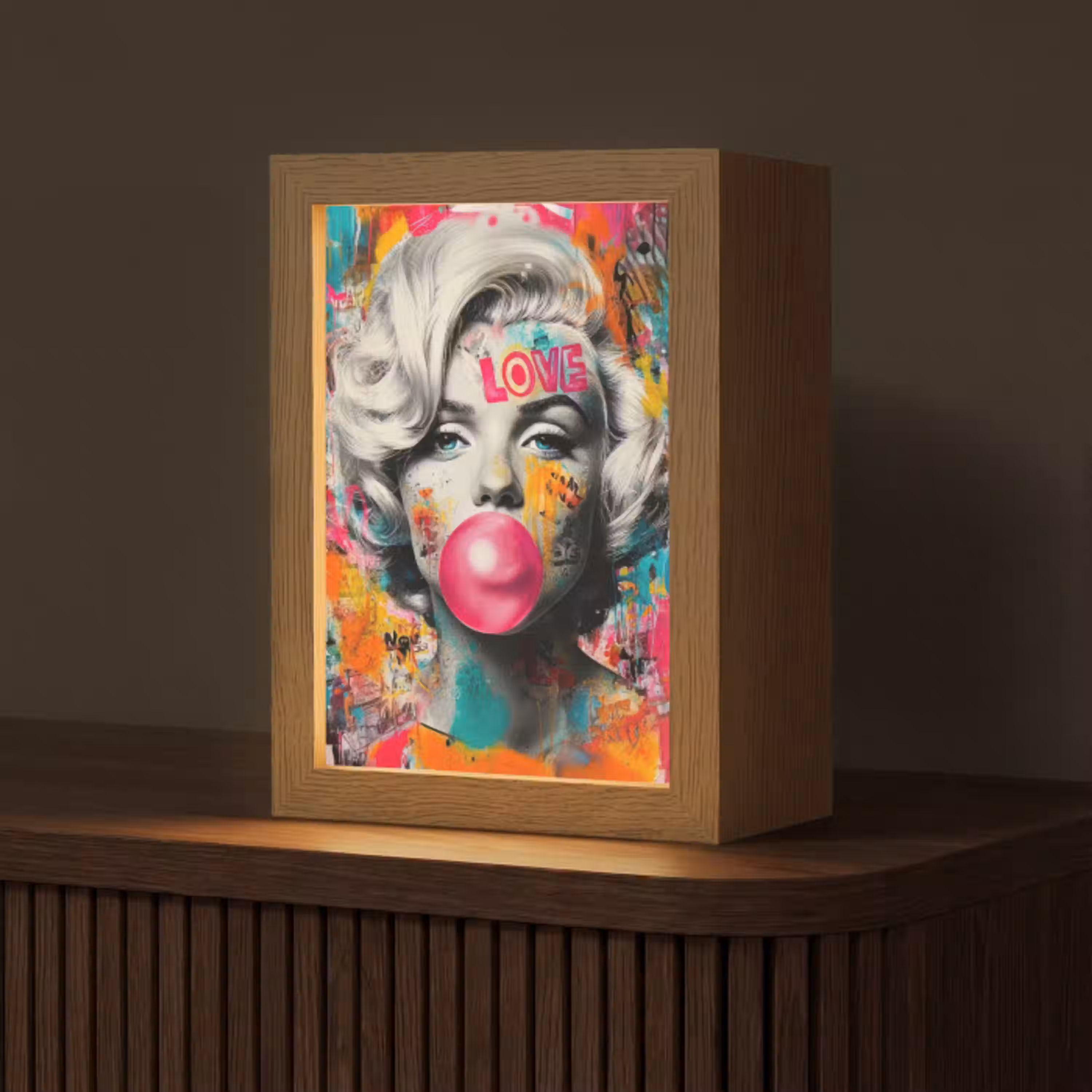 Vrouw - Kauwgom - Graffiti - Neonkleuren Light Box met kabel (Tafellamp) klein -z3d_website