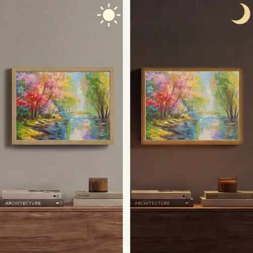 Olieverf - Landschap - Natuur - Kleurrijk Light Box met batterij (Wandlamp) middel -sfeer3