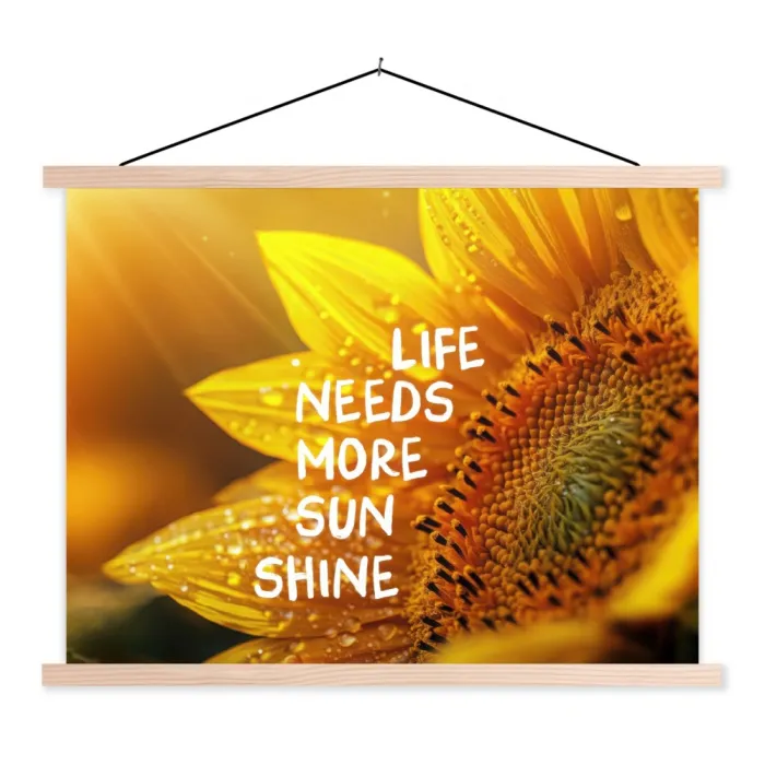 Zonnebloem - Close up - Geel - Quote textielposter latten blank klein -3d