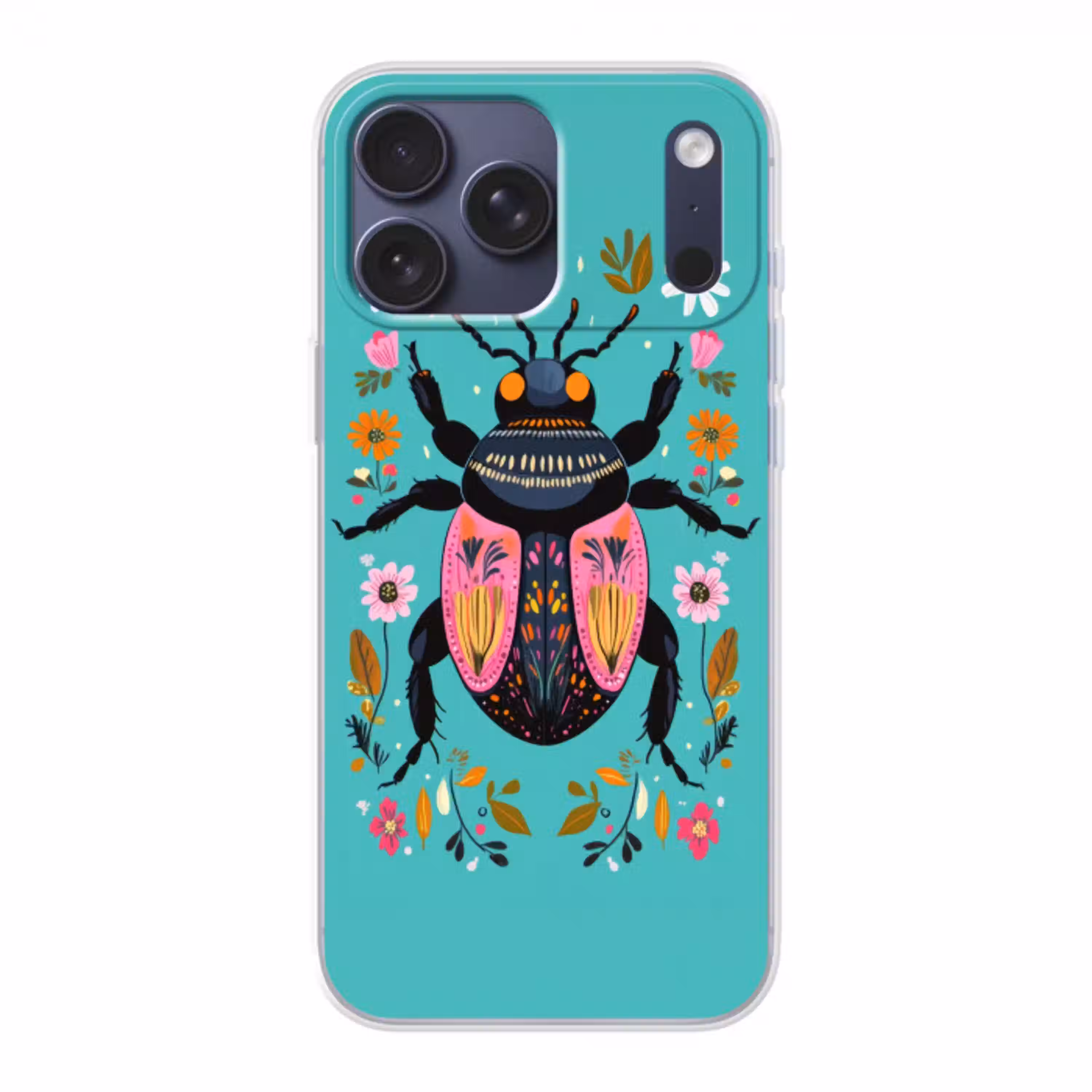 Kever - Bloemmotieven - Turquoise - Bladeren Telefoonhoesje iPhone 17 Pro Max klein -3d