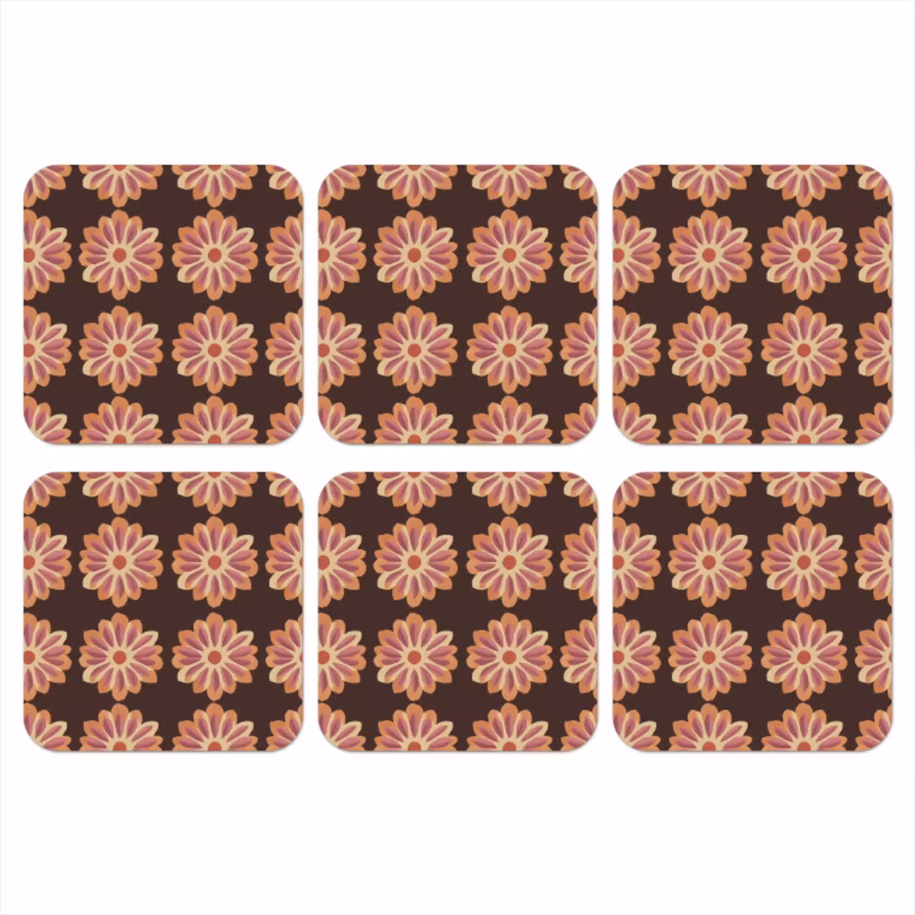 Bloemen - Patroon - Bruin onderzetter kurk middel 366 -3d