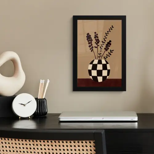 Minimalistisch - Vaas - Bloemen - Bruin fotolijst zwart zonder passe partout klein -sfeer1