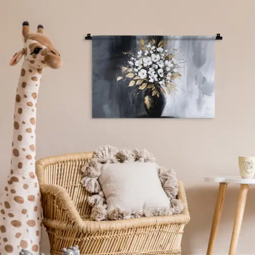 Bloemen - Wit - Vaas - Abstract Wandkleed katoen klein -wsfeer5_kind