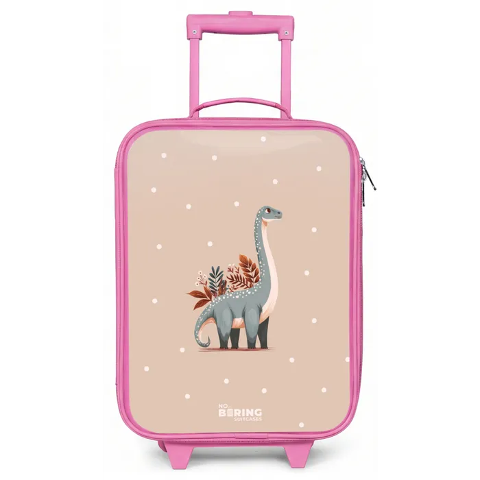 Blauwe dinosaurus op een beige stippenachtergrond Kinderkoffer - Roze klein -zz3dotto