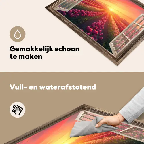 Doorkijk - Tulpen - Zonsondergang - Bloemen - Kleurrijk Inductie beschemer met haakjes klein -ky-schoon-nl