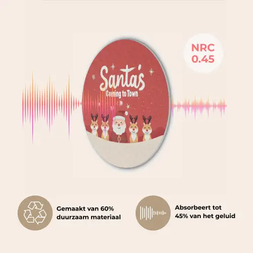 Illustratie - Kerstman - Rendieren - Rood Akoestische PET Vilt - Rond klein -USP_NL