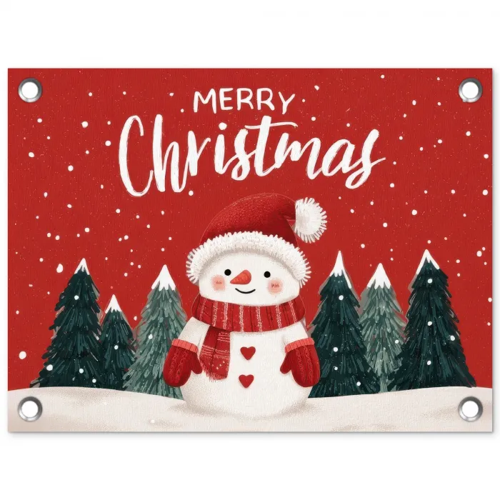 Kerstgroet - Sneeuw - Rood tuinposter los doek klein -3d