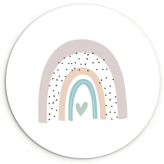 Regenboog - Hart - Stippen - Kinderen - Kids Wandcirkel kunststof plaat 5mm dik klein -3d