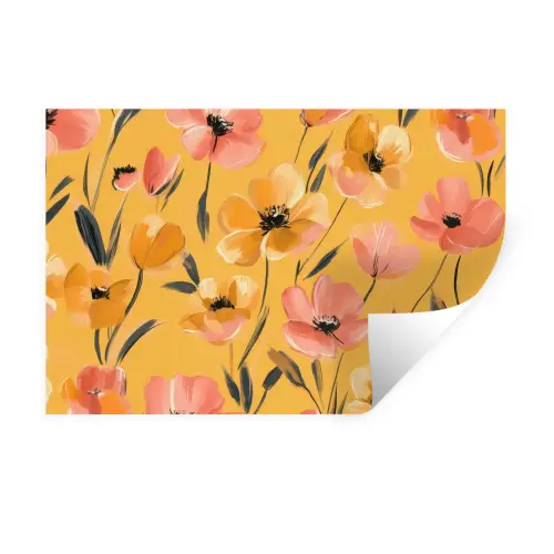Bloemen - Geschilderd - Geel Muursticker klein -3d