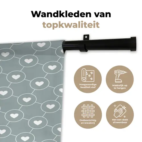 Hartjes - Wit - Rond - Patroon Wandkleed katoen klein 269 -sfeer2