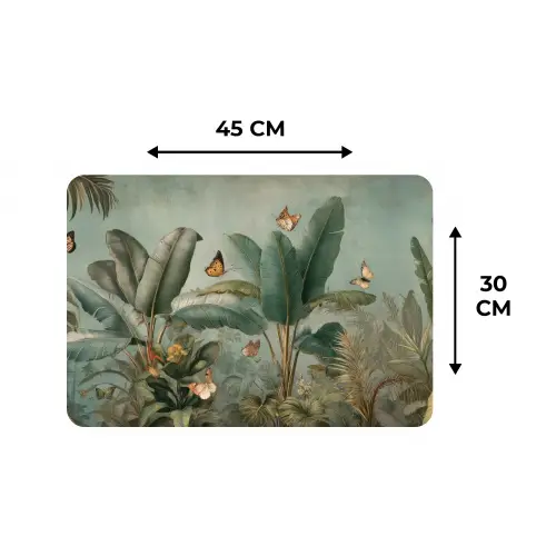 Tropisch bladerdek - Vlinders - groen - Bruin Placemat vinyl groot -specs