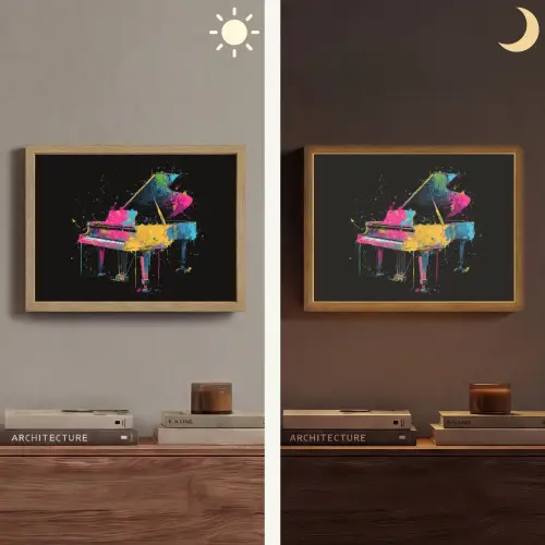 Piano - Kleurrijk - Verf - Modern Light Box met batterij (Wandlamp) middel -sfeer3