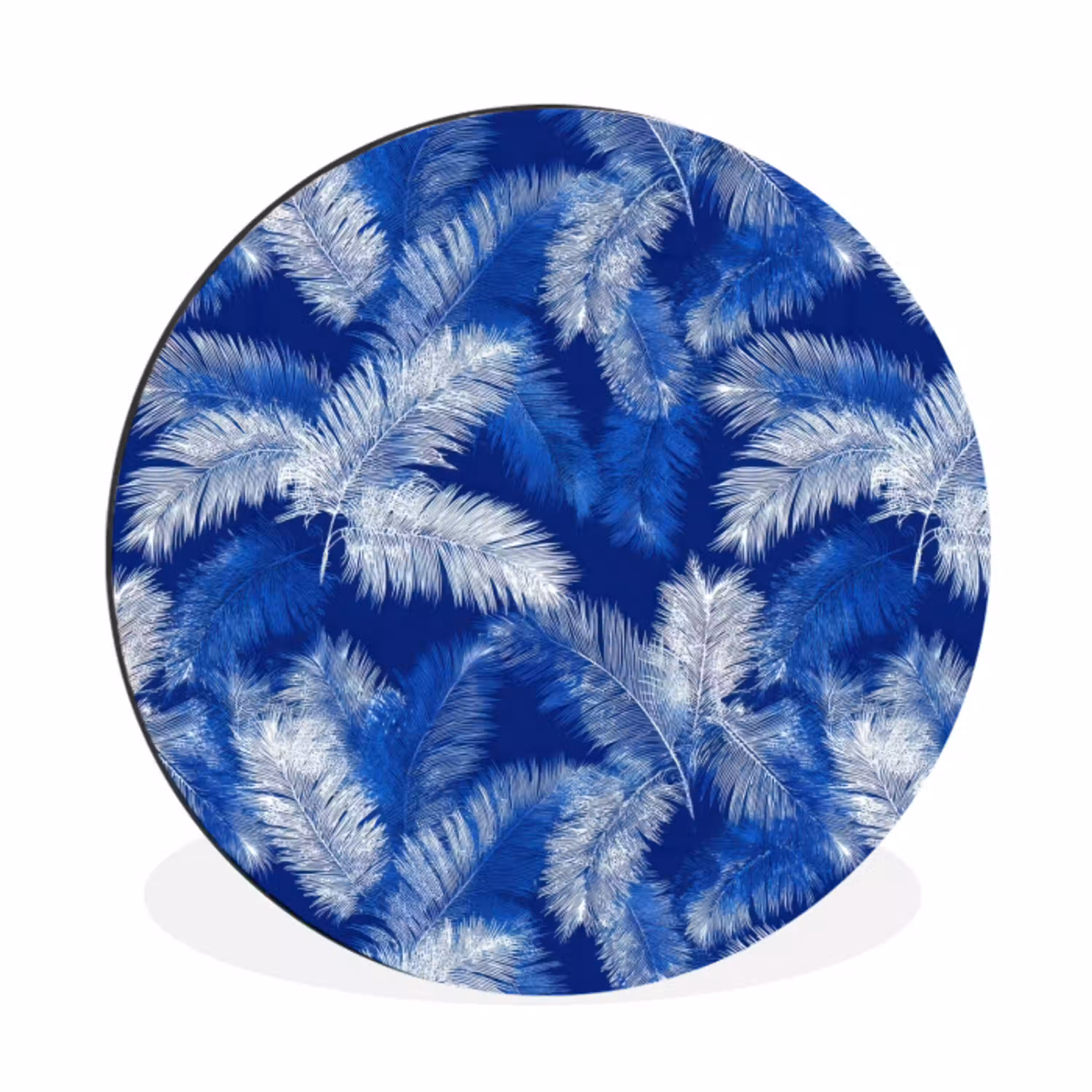Palmblad - Patroon - Blauw Wandcirkel aluminium klein 190 -3d