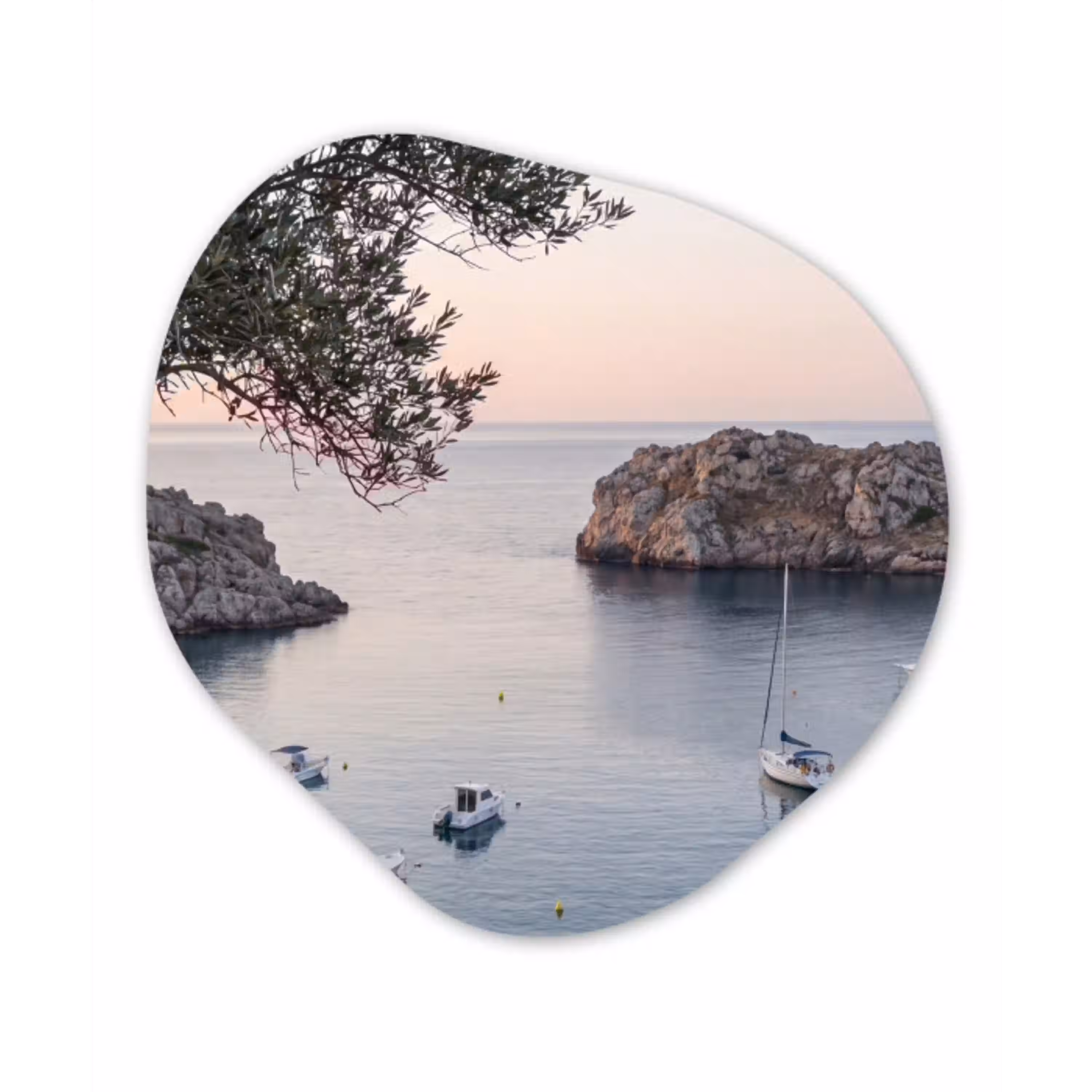 Baai - boten - zonsondergang Wandcirkel Organisch Plexiglas middel -3d